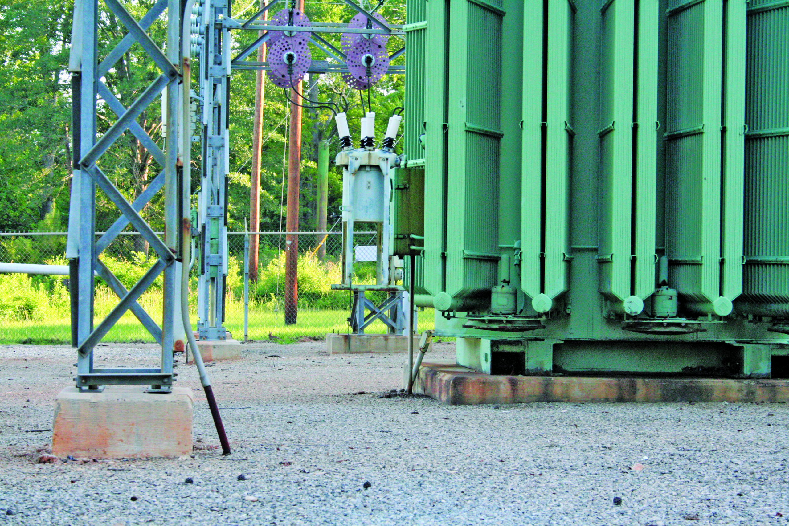 Electric utility substation clear of vegetation.